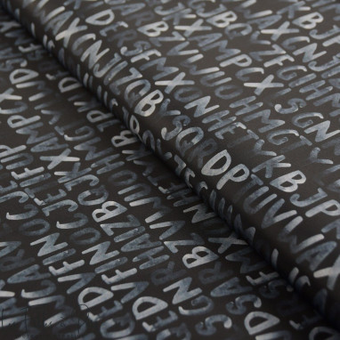 Tissu imperméable - déperlant type Kway - lettres - "KARMA" - Noir et gris - Les Filles à Pois ® - Oeko-Tex ® Les Filles à Pois 