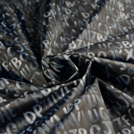 Tissu imperméable - déperlant type Kway - lettres - "KARMA" - Noir et gris - Les Filles à Pois ® - Oeko-Tex ® Les Filles à Pois 