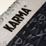 Tissu imperméable - déperlant type Kway - lettres - "KARMA" - Noir et gris - Les Filles à Pois ® - Oeko-Tex ® Les Filles à Pois 