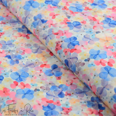 Tissu imperméable - déperlant type Kway - fleur - "Amanda" - Tons pastels - Les Filles à Pois ® - Oeko-Tex ® Les Filles à Pois -