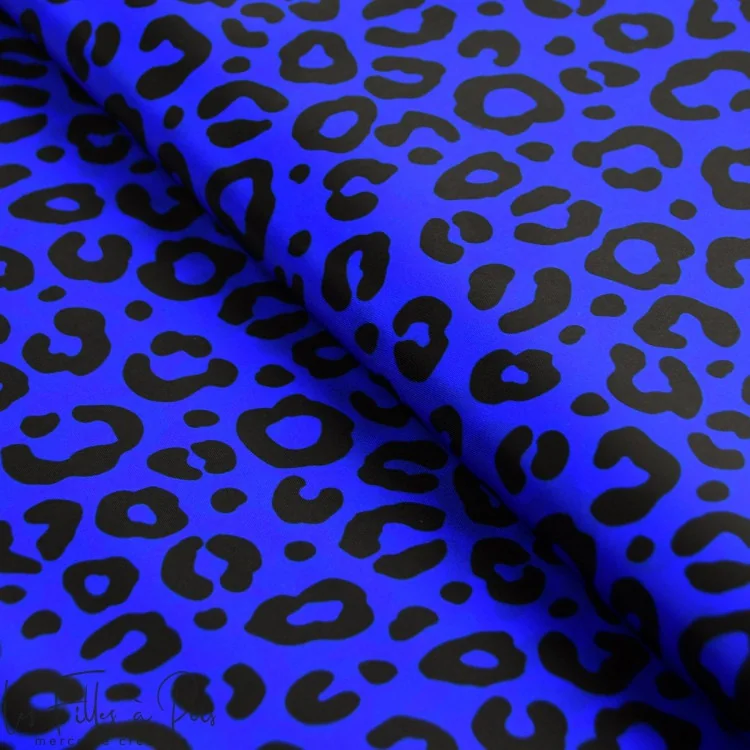 Tissu imperméable déperlant léopard "Blue Riff" bleu cobalt et noir - Collection Contrastes - Les Filles à Pois Design Les Fille