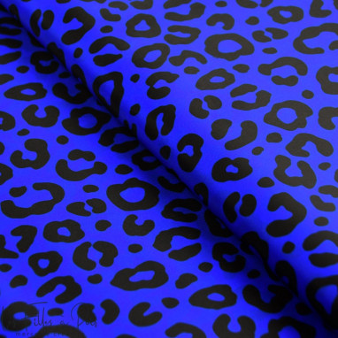 Tissu imperméable - déperlant type Kway - léopard - "Contrastes" - bleu cobalt et noir - Les Filles à Pois ® - Oeko-Tex ® Les Fi