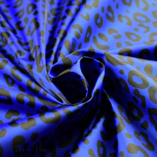 Tissu imperméable déperlant léopard "Blue Riff" bleu cobalt et noir - Collection Contrastes - Les Filles à Pois Design Les Fille