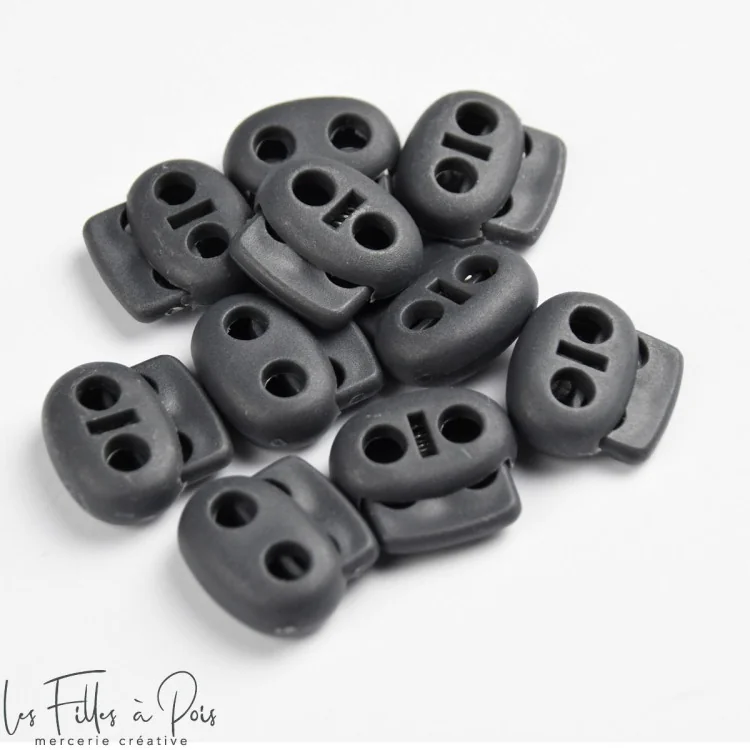 Arrêts cordon plastique plat – Double trou 5 mm – Lot de 10 - 5 Arrêts cordon plastique plat – Double trou 5 mm – Lot de 10 - 5