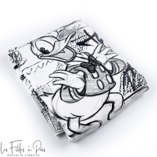 Panneau de tissu french terry motif Donald - Noir et blanc - Oeko-Tex ® Les Filles à Pois - Design ® - Mercerie et Tissus - 1