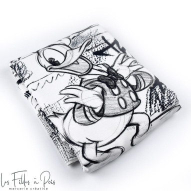 Panneau de tissu french terry motif Donald - Noir et blanc - Oeko-Tex ® Les Filles à Pois - Design ® - Mercerie et Tissus - 1
