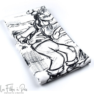 Panneau de tissu french terry motif Pluto - Noir et blanc - Oeko-Tex ® Les Filles à Pois - Design ® - Mercerie et Tissus - 1