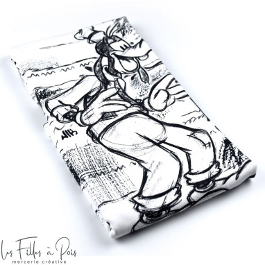 Panneau de tissu french terry motif Pluto - Noir et blanc - Oeko-Tex ® Les Filles à Pois - Design ® - Mercerie et Tissus - 1