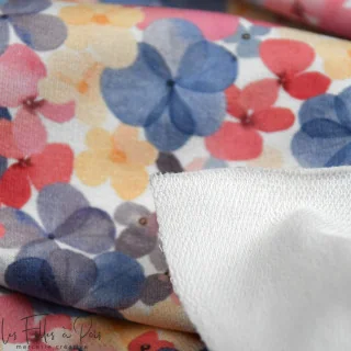 Coupon de tissu french terry "Fleurs d'Elan" tons pastels - Collection Amanda - 55cm - Les Filles à Pois Design Les Filles à Poi