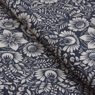 Tissu coton motif fleurs baroques collection "Klass" - Bleu jean et écru - Les Filles à Pois ® - Oeko-Tex ® Les Filles à Pois - 