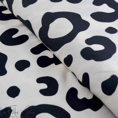 Tissu popeline de coton motif léopard collection "Angels" - Ecru et noir - Les Filles à Pois ® - Oeko-Tex ® Les Filles à Pois - 