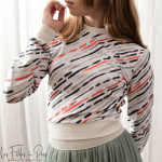 Tissu french terry motif traits collection "Sisters A" - Ecru, gris, vert et terracotta - Les Filles à Pois ® - Oeko-Tex ® Les F
