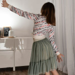 Tissu french terry motif traits collection "Sisters A" - Ecru, gris, vert et terracotta - Les Filles à Pois ® - Oeko-Tex ® Les F