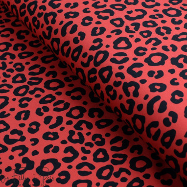 Tissu jersey motif léopard collection "Contrastes" - Rouge et noir - Les Filles à Pois ® - Oeko-Tex ®