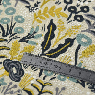 Coupon de tissu coton canvas lin motif fleuri "Menagerie" - Ecru - 330cm - Cotton and steel ® Cotton + Steel Fabrics ® - Tissus 