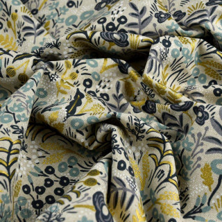 Coupon de tissu coton canvas lin motif fleuri "Menagerie" - Ecru - 330cm - Cotton and steel ® Cotton + Steel Fabrics ® - Tissus 