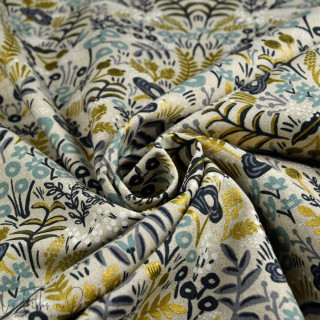 Coupon de tissu coton canvas lin motif fleuri "Menagerie" - Ecru - 330cm - Cotton and steel ® Cotton + Steel Fabrics ® - Tissus 