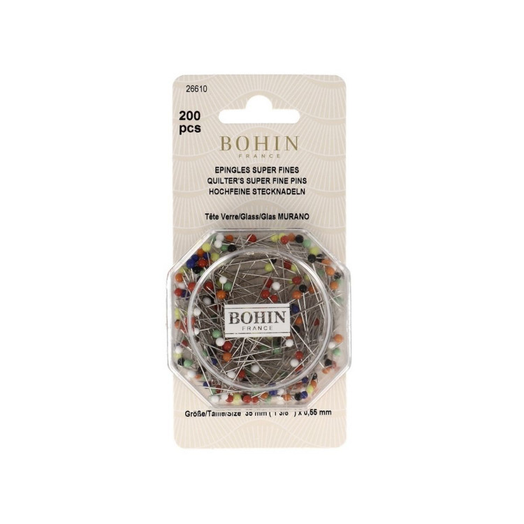 Caixa de 200 alfinetes de cabeça de vidro super finos - 35mm - Bohin Bohin France ® - Mercerie - 1 Caixa de 200 alfinetes de cabeça de vidro super finos - 35mm - Bohin Bohin France ® - Mercerie - 1