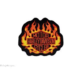 Ecusson Harley Davidson en flammes - Noir et orange -  Thermocollant  - 1