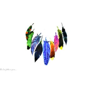 Transfert collier de plumes colorées - Multicolore -  Thermocollant  - 1