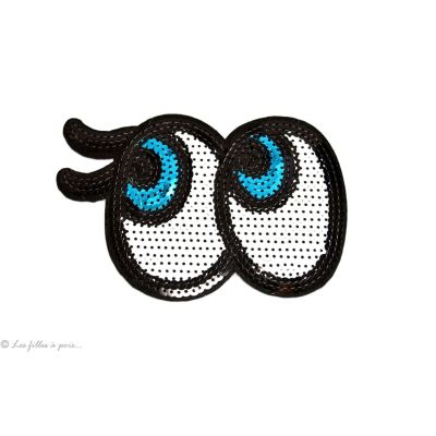 Ecusson sequin gros yeux - Blanc - Thermocollant  - 1