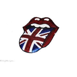 Ecusson sequin Rolling stones bouche qui tire la langue - Bleu et rouge - Thermocollant  - 1
