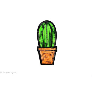 Ecusson sequin Cactus en pot  - Vert - Thermocollant  - 1