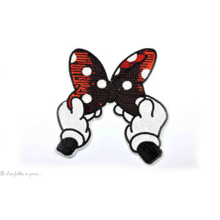 Ecusson sequin nœud à pois de Minnie - Rouge - Thermocollant  - 1