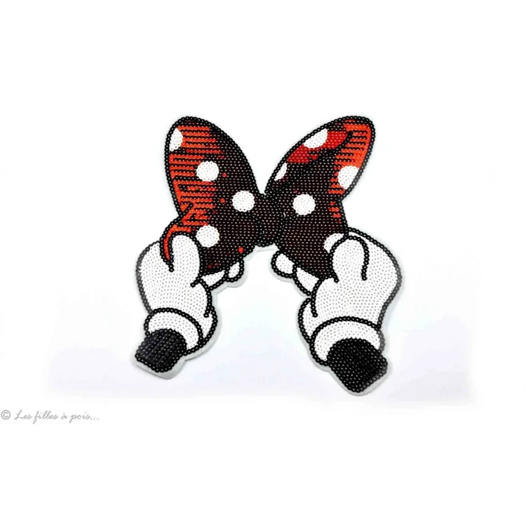 Ecusson sequin nœud à pois de Minnie - Rouge - Thermocollant Tissus et mercerie créative – Nos sélections sans marque - 1