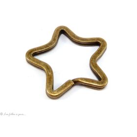 Anneau porte-clés étoile plat en bronze antique 35mm  - 1