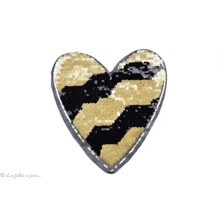 Motif sequins réversibles - Cœur noir et doré - à coudre - 1