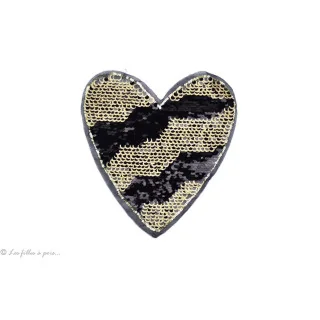 Motif sequins réversibles - Cœur noir et doré - à coudre - 2