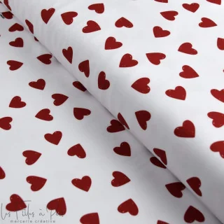 Coupon de tissu lycra motif coeurs collection "Coco" - Blanc et rouge- Les Filles à Pois - UV50+ - 50cm Les Filles à Pois - Desi