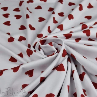 Coupon de tissu lycra motif coeurs collection "Coco" - Blanc et rouge- Les Filles à Pois - UV50+ - 50cm Les Filles à Pois - Desi