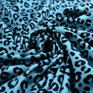 Tissu french terry léopard "Wild Lagon" bleu et noir - Collection Contrastes - Les Filles à Pois Design Les Filles à Pois - Desi