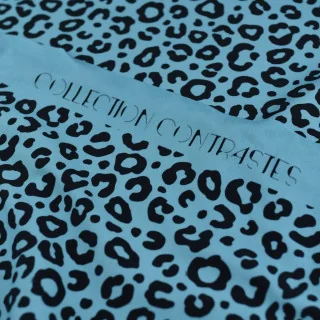 Tissu french terry léopard "Wild Lagon" bleu et noir - Collection Contrastes - Les Filles à Pois Design Les Filles à Pois - Desi