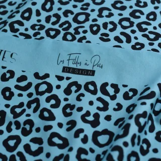 Tissu french terry léopard "Wild Lagon" bleu et noir - Collection Contrastes - Les Filles à Pois Design Les Filles à Pois - Desi