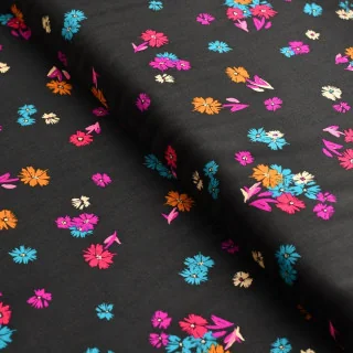 Tissu rayonne "The Flower Society" – AGF – Floral multicolore sur fond noir Art Gallery Fabrics : tissus premium aux imprimés un