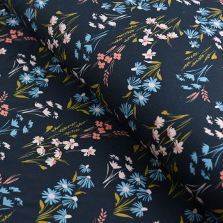 Coupon de tissu toile de coton motif fleurs "Alyssa" - Multicolore tons gris et rose - 190cm - Les Filles à Pois Les Filles à Po