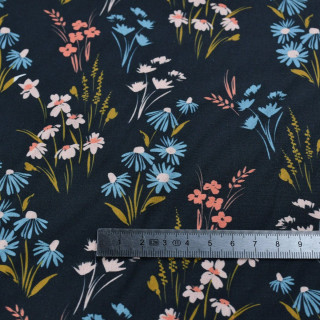 Coupon de tissu toile de coton motif fleurs "Alyssa" - Multicolore tons gris et rose - 190cm - Les Filles à Pois Les Filles à Po