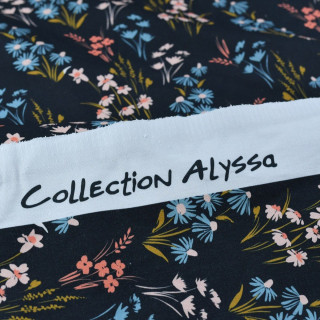Coupon de tissu toile de coton motif fleurs "Alyssa" - Multicolore tons gris et rose - 190cm - Les Filles à Pois Les Filles à Po
