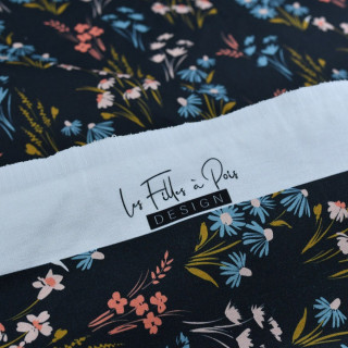 Coupon de tissu toile de coton motif fleurs "Alyssa" - Multicolore tons gris et rose - 190cm - Les Filles à Pois Les Filles à Po