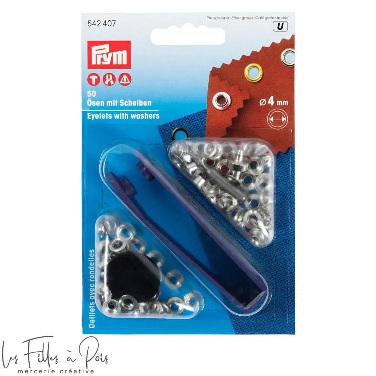 Œillets ronds Prym à sertir – 4 mm – Avec outil de pose – Lot de 50 Prym : mercerie couture et accessoires de qualité - 1