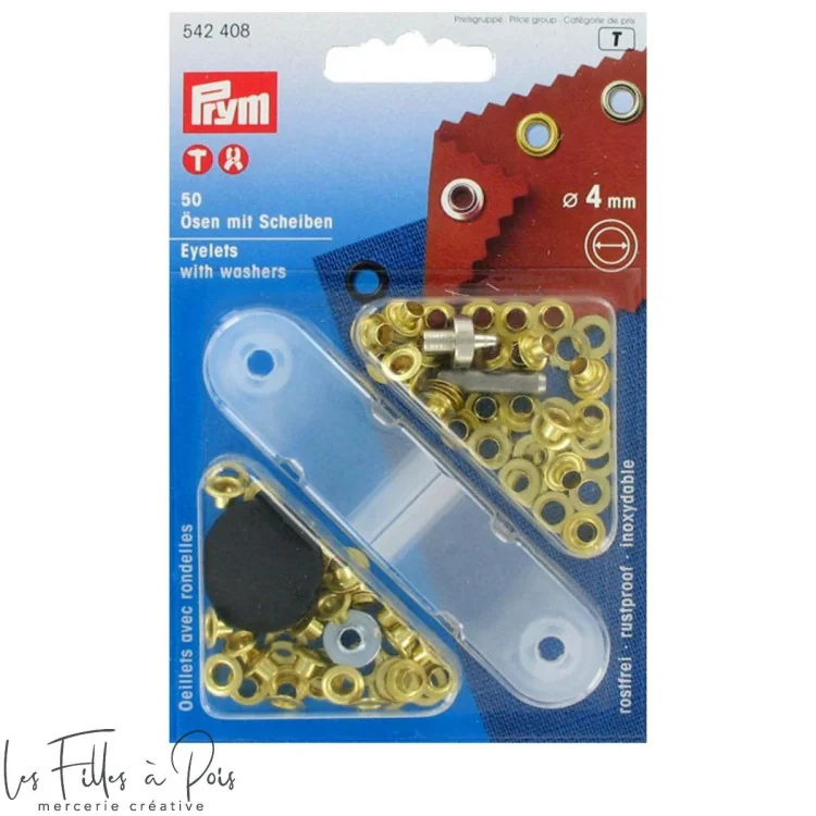 Œillets ronds Prym à sertir – 4 mm – Avec outil de pose – Lot de 50 Prym : mercerie couture et accessoires de qualité - 4 Œillets ronds Prym à sertir – 4 mm – Avec outil de pose – Lot de 50 Prym : mercerie couture et accessoires de qualité - 4