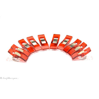 Lot de 10 pinces plastiques rouges type prodige - 33x12mm  - 1