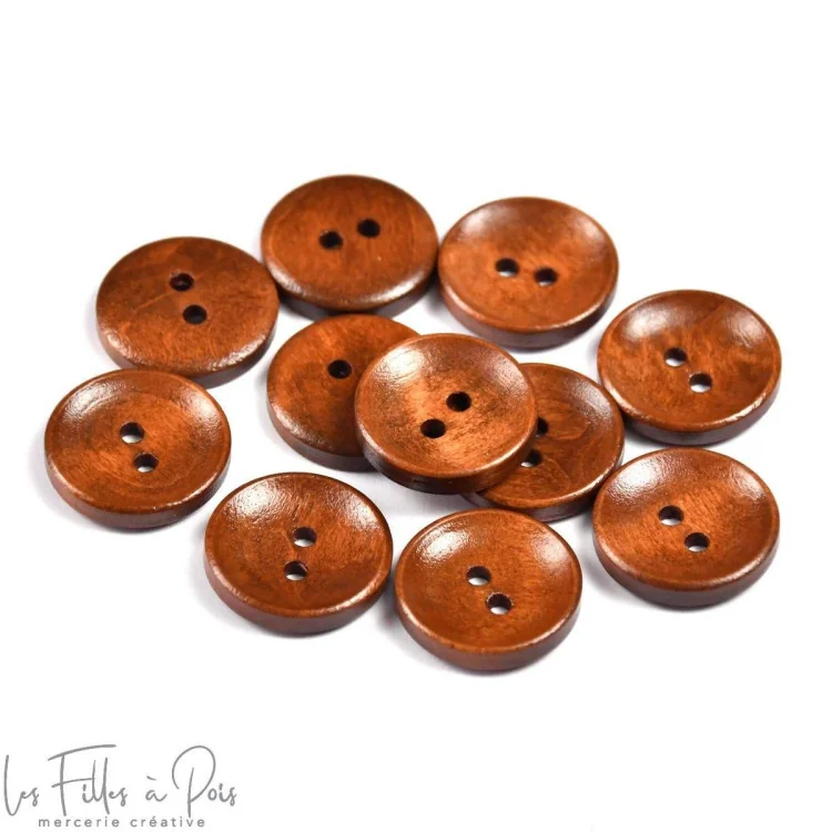 Bouton rond en bois vernis - 25mm - Marron - Lot de 6 Tissus et mercerie créative – Nos sélections sans marque - 1