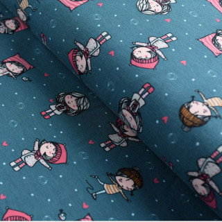 Coupon de tissu jersey motif fillettes... - Bleu marine et multicolore - 350cm Autres marques - Tissus et mercerie - 1