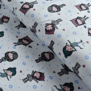 Coupon de tissu jersey motif fillettes... - Blanc et multicolore - 600cm Tissus et mercerie créative – Nos sélections sans marqu