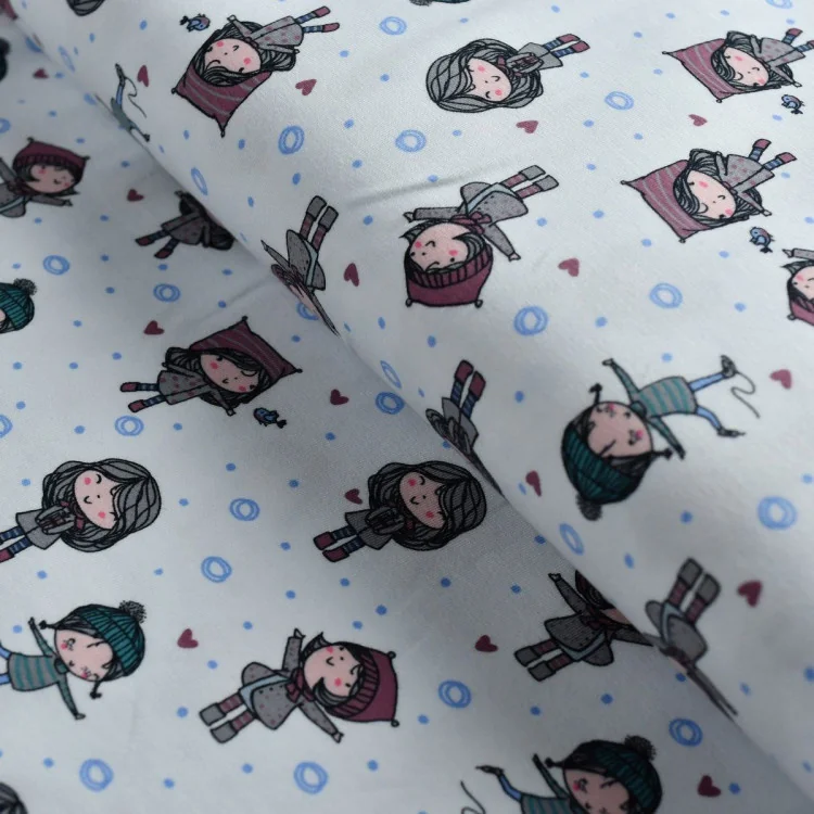 Coupon de tissu jersey motif fillettes... - Blanc et multicolore - 600cm Tissus et mercerie créative – Nos sélections sans marqu