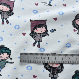 Coupon de tissu jersey motif fillettes... - Blanc et multicolore - 600cm Autres marques - Tissus et mercerie - 5